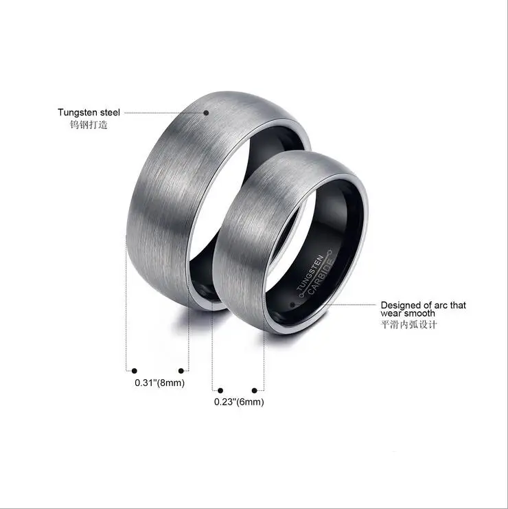 
Mens Wedding Band Two Tone Black Tungsten Carbide Ring 8mm Comfort Fit 