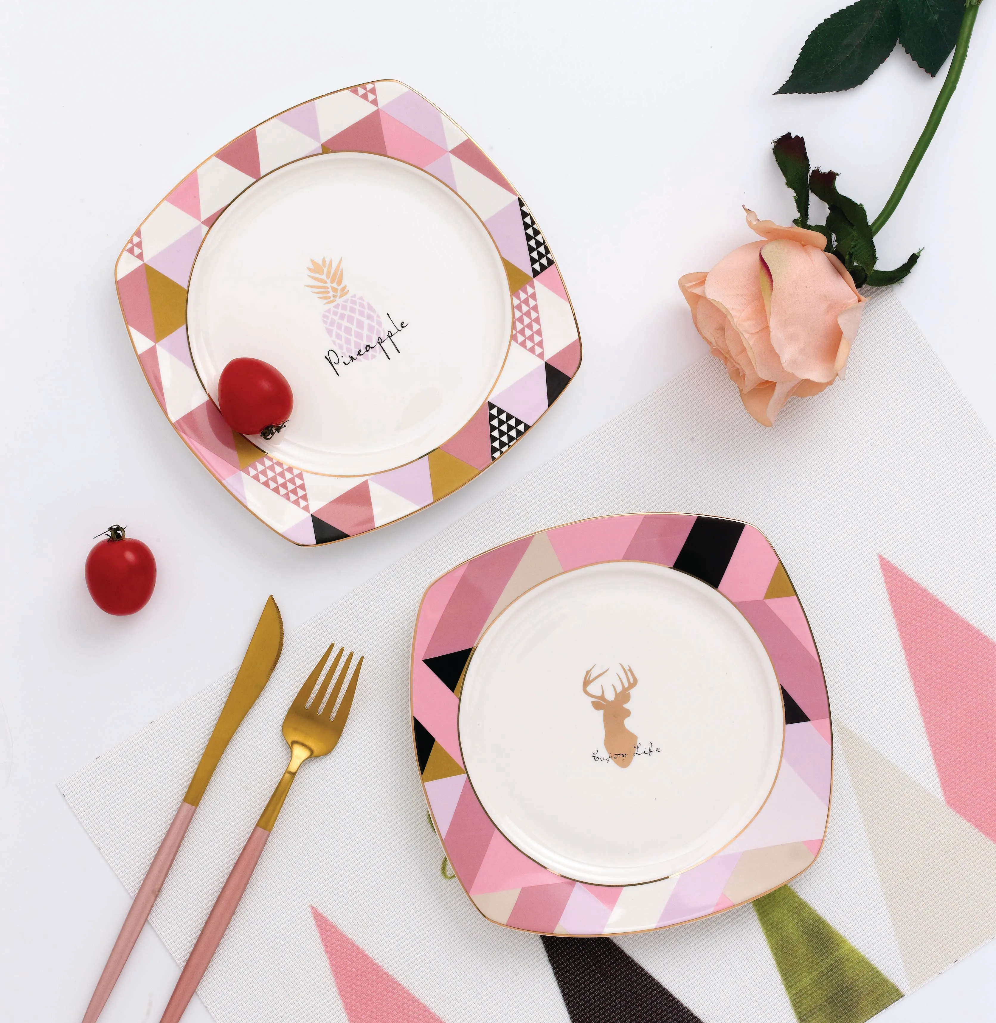 Горячая распродажа! Золотистого цвета, с ободком, красочные простой new bone, Китай (материк) Красочные Дешевые обеденные тарелки для супа квадратная пластина