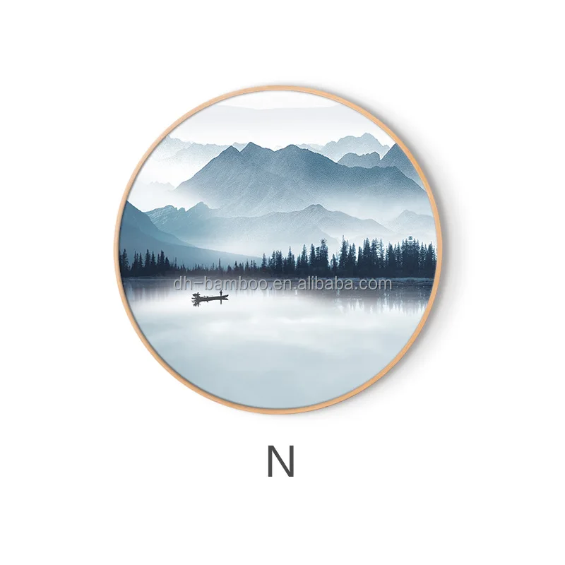 
Natural Wooden Rounded Photo Frame with Canvas Painting for the Dining Room Living Room Bedroom Study Hotel Office 