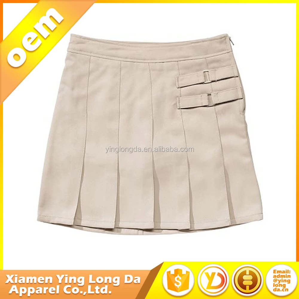 
Khaki Pleated Office Wear Bank Uniform Skirt 