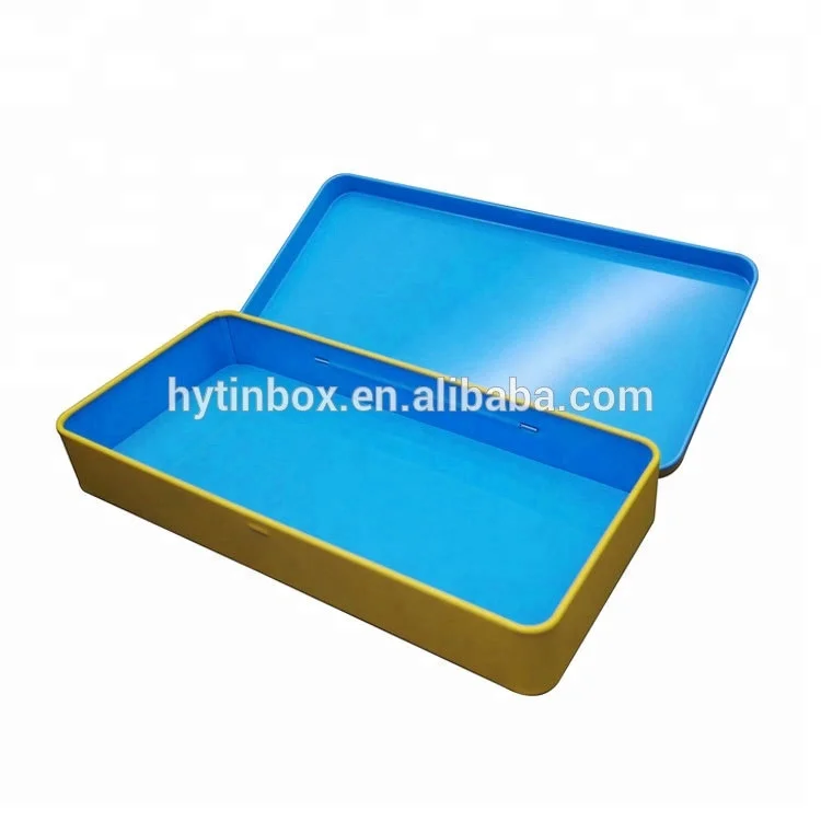 School use cute cartoon design hinged lid metal tin pencil case pen box stationery box 205x95x30 mm