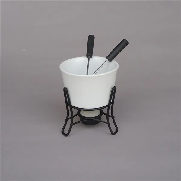 Cylindrical shape customized design porcelain mini white fondue set for tableware