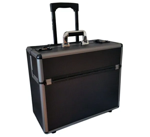 
New Aluminium Black Pilot Case Wheeled Briefcase Carry Case Travel Work Business 