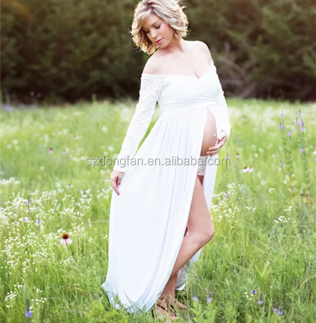 Long Sleeve Women Gown Maternity Dress Lace Wedding Dress 2017 Maxi Dress