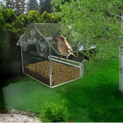 Removable Tray Transparent Acrylic Feeder For Bird Crystal Window Bird Feeder PMMA Clear Stay Strip