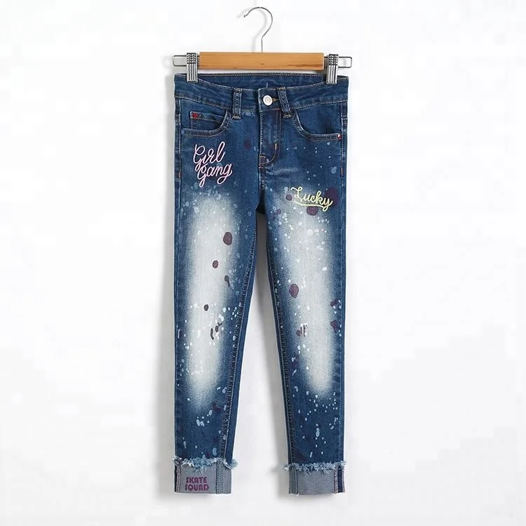 
Wholesale china cheap slim fit color print embroidered children jeans 