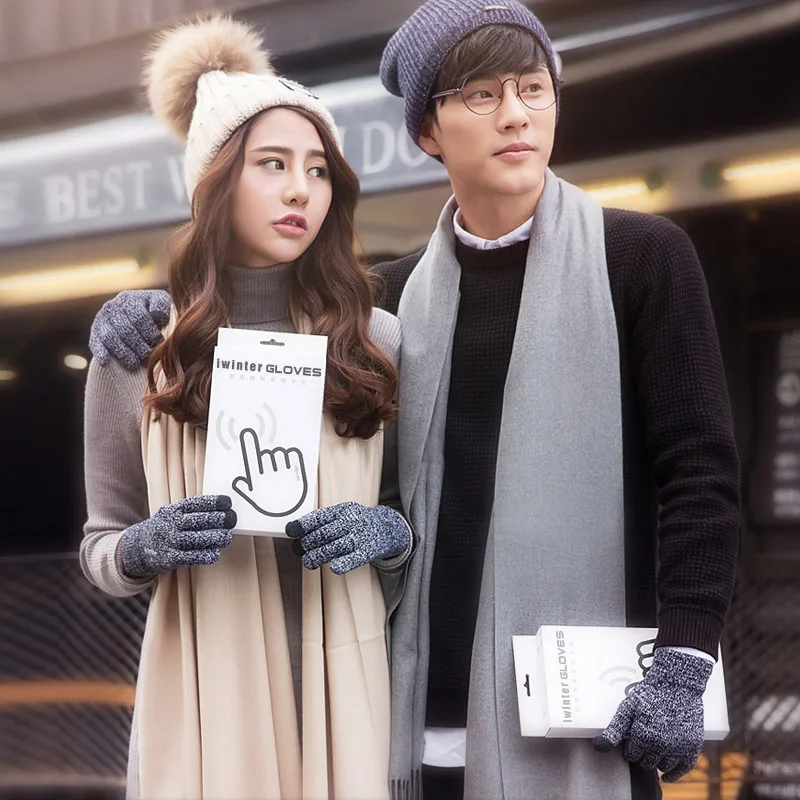 
Wholesale separate five finger cycling winter gloves knitted thick warm touch mobile gloves 