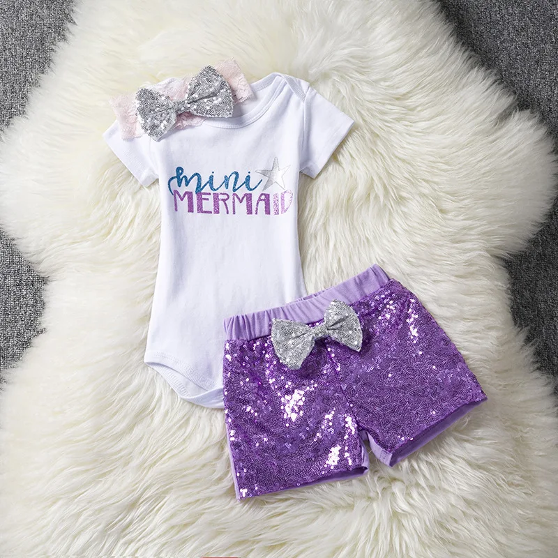 3Pcs/Set Newborn Baby Girl Cotton Top Rompers +Sequin Tassel Pants+Headband Outfits Sunsuit Set Clothes