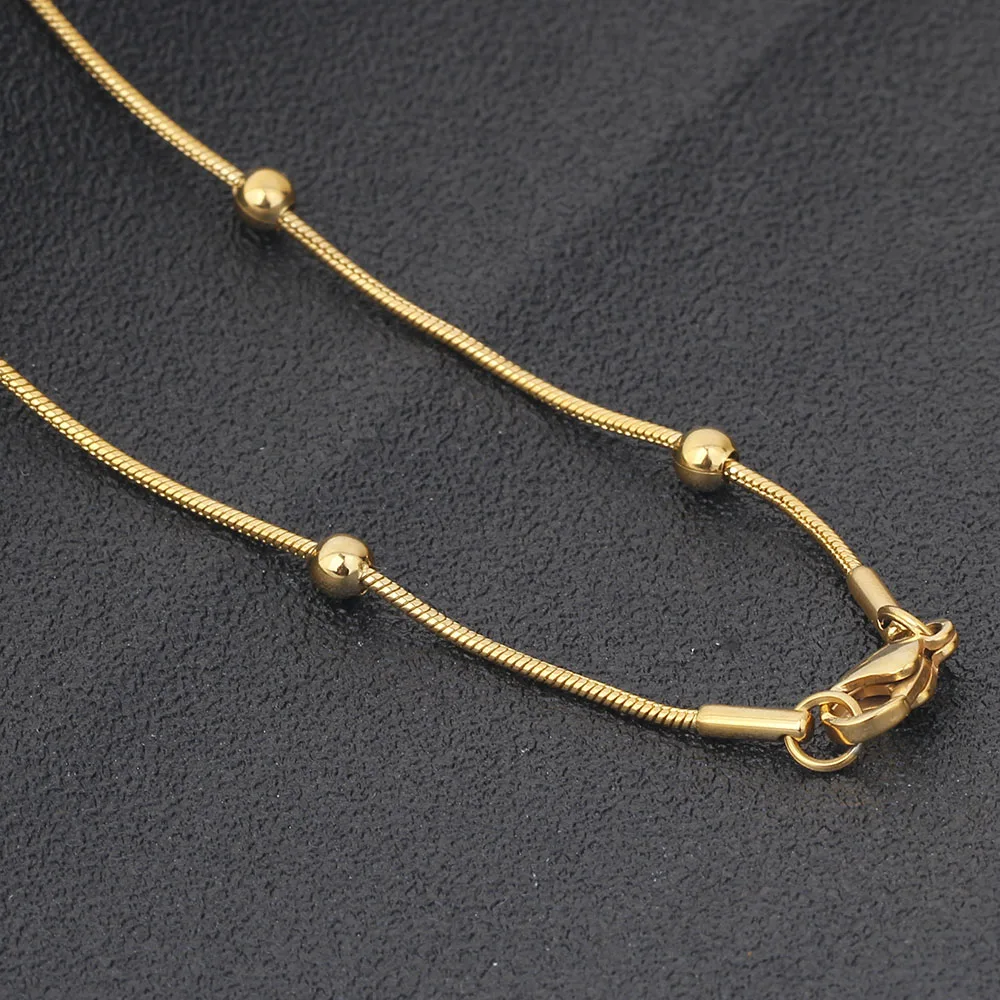 Trend Of New Style Round Ball Gold Bead NecklaceStainless steel Waterproof Non Tarnish 18/20/22/24 inches Necklace Models