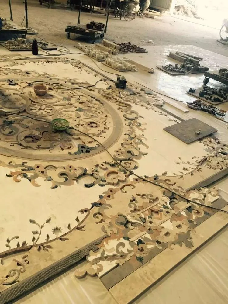 Hotel and villa waterjet marble medallions floor tile for Majlis and Hall lobby in Gulf Arabia countries