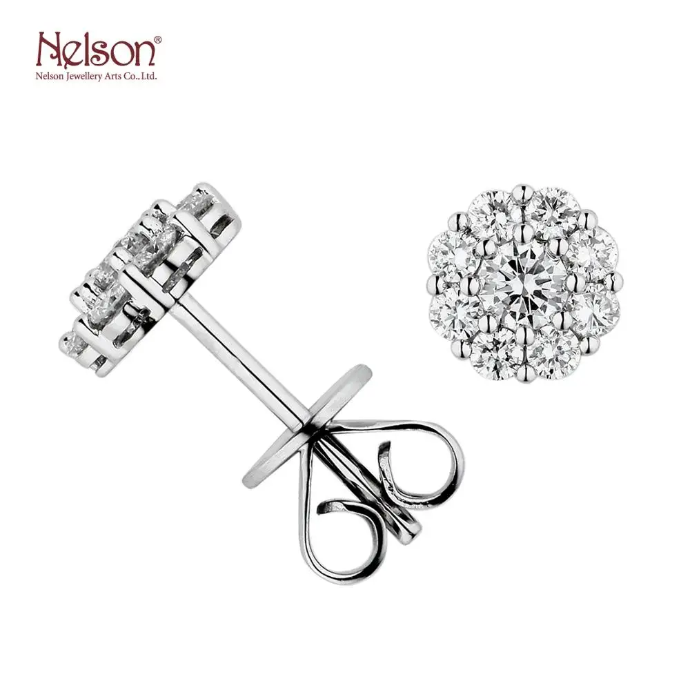 Wholesale price no MOQ Custom logo Luxury 18K White Gold Anniversary Luxury Illusion Stud Earrings Trendy For Lady