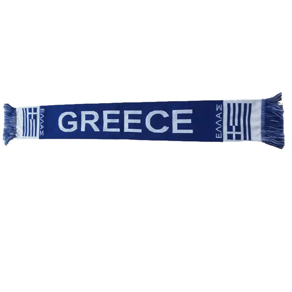Cheap National Team Jacquard Acrylic Knitting Scarf Custom Greece Football Fans Soccer Scarf
