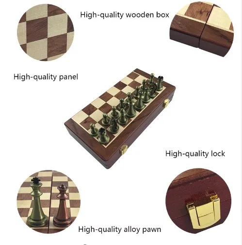 High Quality Classic Zinc Alloy Chess Pieces Wooden Chessboard Chess Game Set With King Height 6.7cm Outdoor Game Gift