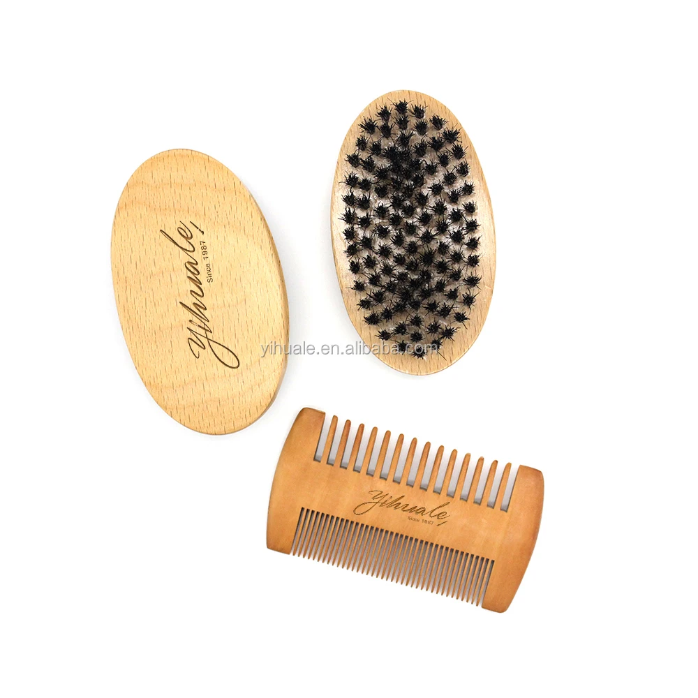 Beard Comb & Beard Brush Set for Men Natural Boar Bristle Brush and  beech Wood Comb