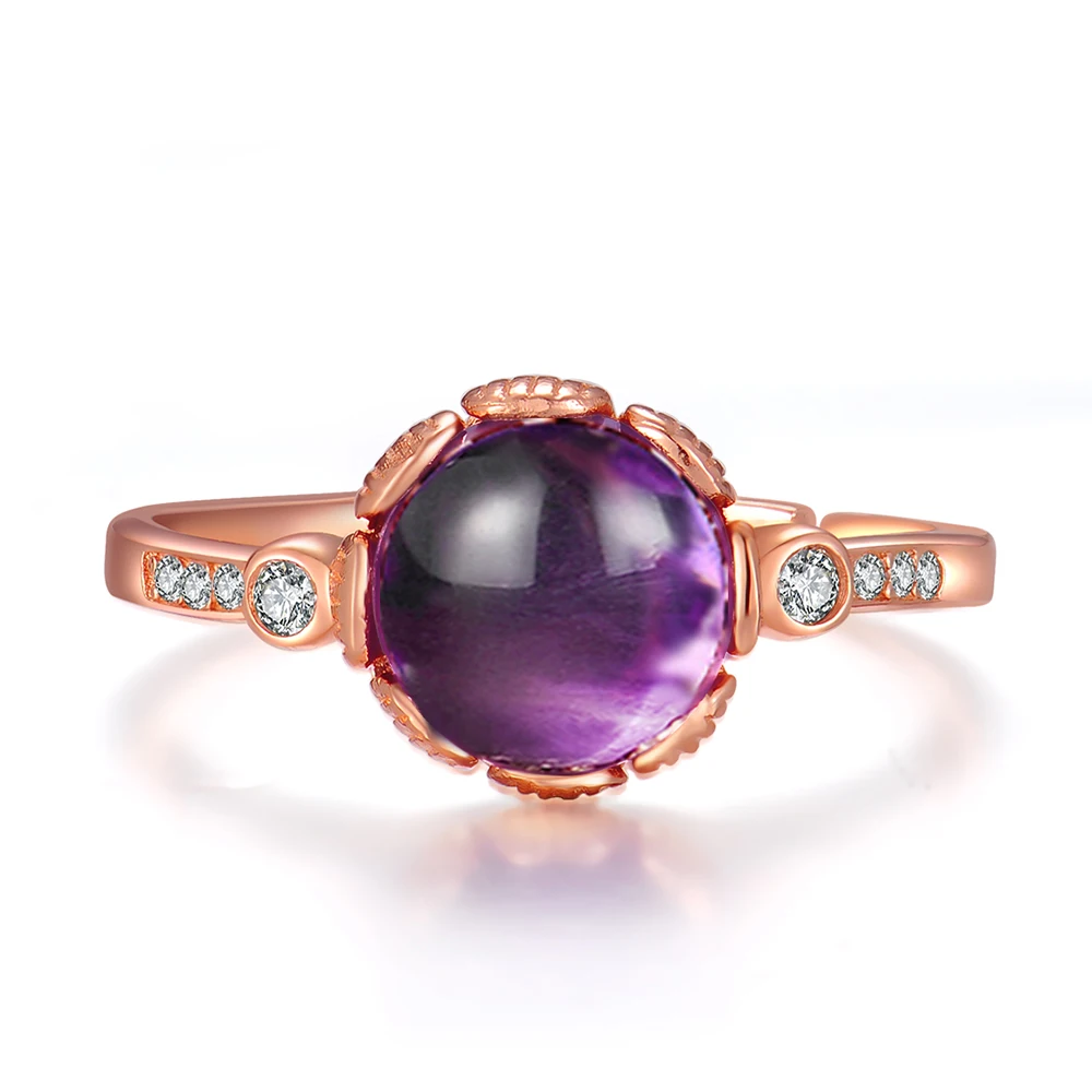 Простой S925 ювелирные изделия 8 мм круглый аметист натуральный драгоценный камень 925 Серебряное кольцо для женщин