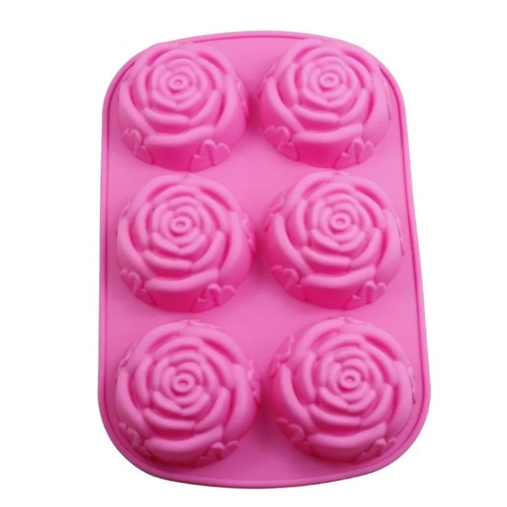 Food Grade 6 cavities rose cake mold silicone tools making soap ice cream chocolate rubber mould