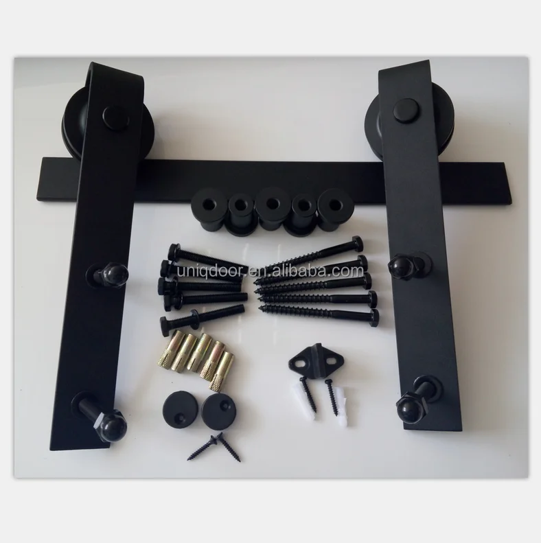 Sliding Barn Door Hardware Carbon Steel Black Door & Window Handles 2 Rollers for Single Door Leaf