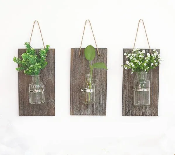 Wall mounted antique wood board flower rack for water planting
