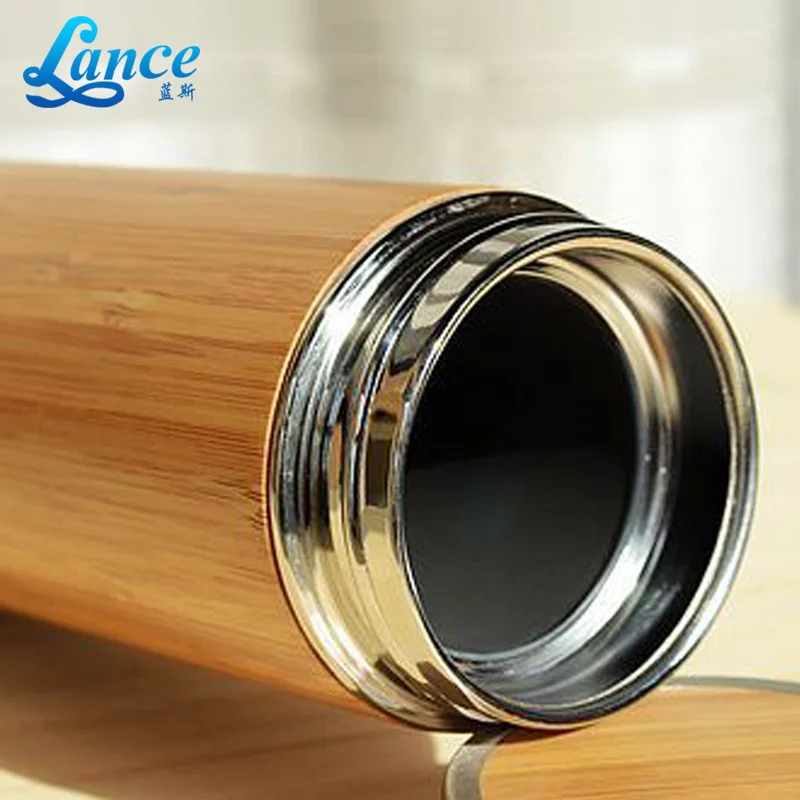 400ml Bpa Free Eco Friendly Double Wall Stainless Steel Bamboo water Bottle