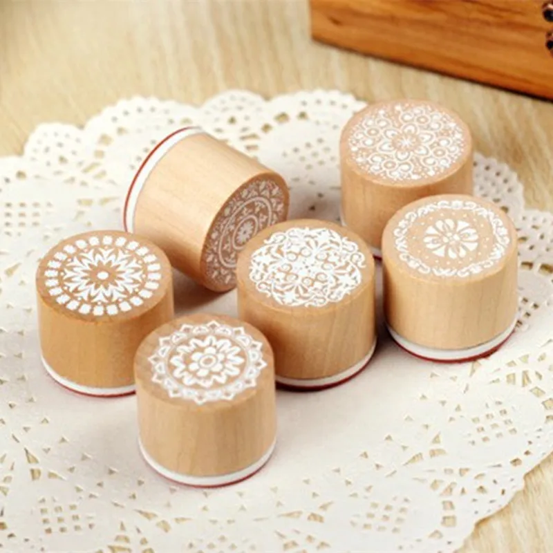 DIY Vintage Wish Stamp Wooden Rubber Stamp Floral Pattern Luck Stamps Scrapbook Crafts gifts 6pcs a set