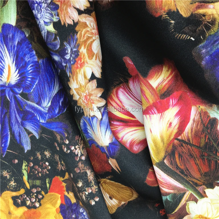 Цифровая Печать Атласная китайская шелковая ткань