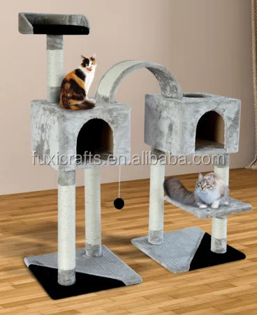 Когтеточка для кошек Pawhut 46 дюймов, дерево для домашних животных, игрушка для двух кошек, серая/черная