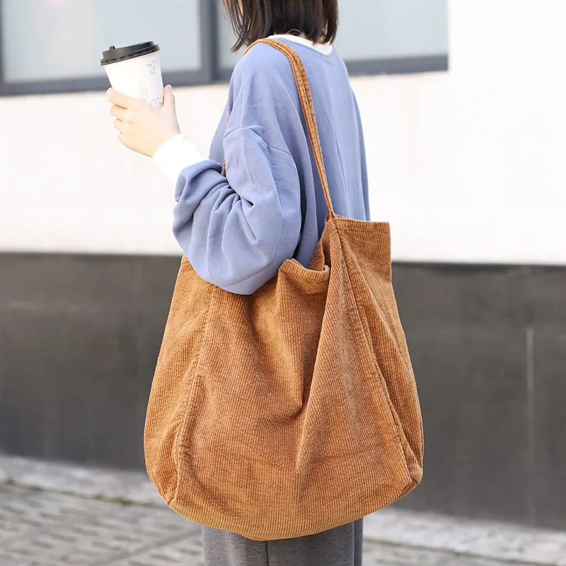 Wholesale Vintage Private Label Corduroy Tote Bag Women New Design Shoulder Beach Bag