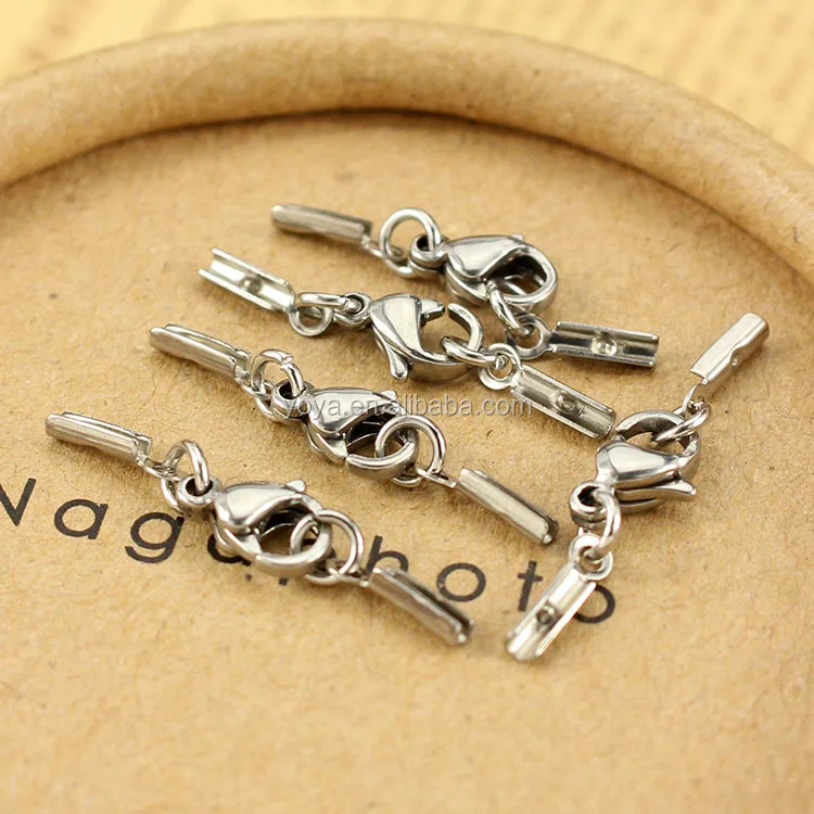 S851 Stainless steel lobster clasps and crimp ends set for leather cord, Stainless steel crimp ends with lobster clasps