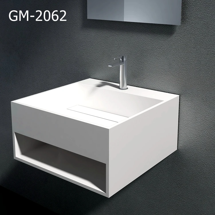 Wall hung basin with Iron brackets/Solid surface resin stone wash basin/artificial stone resin vanity sink