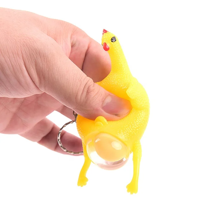 Halloween Day Funny Toy Chicken Egg Laying Hens Crowded Stress Ball Keychain 3D Rubber Keychain