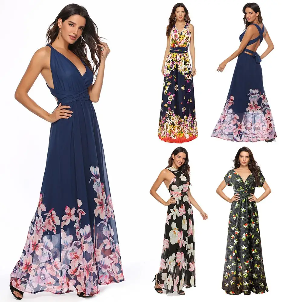 Long Chiffon New Style Floral Evening Bridesmaid Dresses Women Lady Elegant Clothes vestidos
