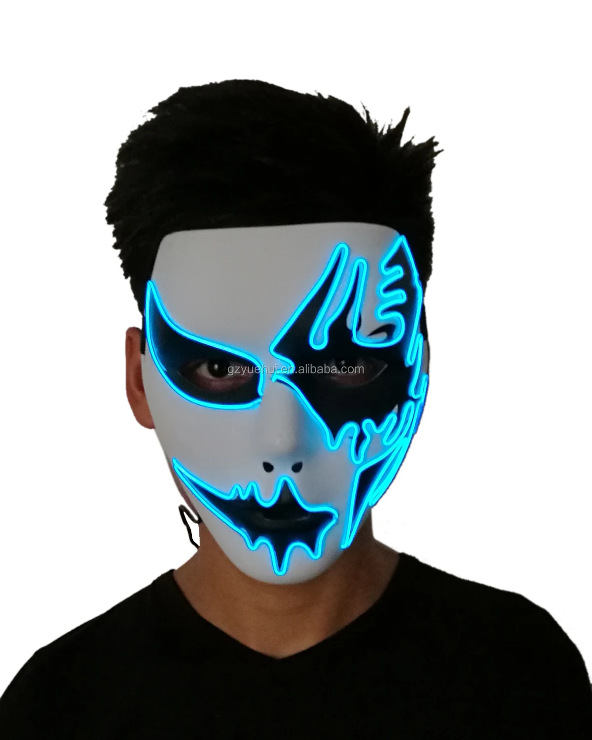 Trendy Wedding Decor Hand-Painted EL Rope Tube Flashing Birthday Mask Fancy Neon Led Strip Grotesque Mask for Carnival