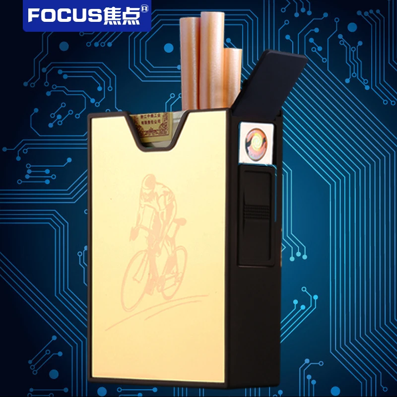 
Yanzhen YH030 direct easy to carry pull-down smoke metal windproof USB charging cigarette lighter lighter cigarette case 