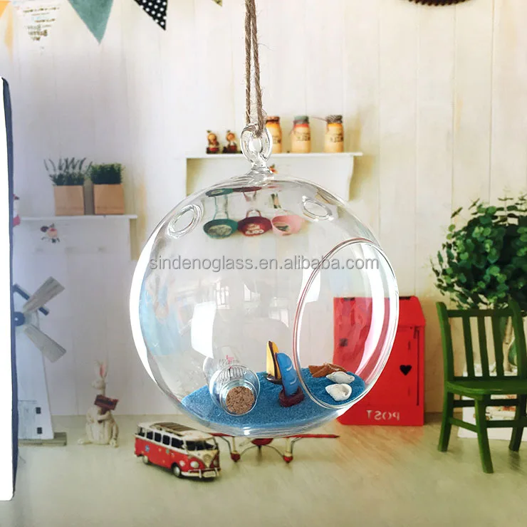 Hanging Glass Planter Round Air Plant Terrarium Glass Decorations for Succulent Tillandsia