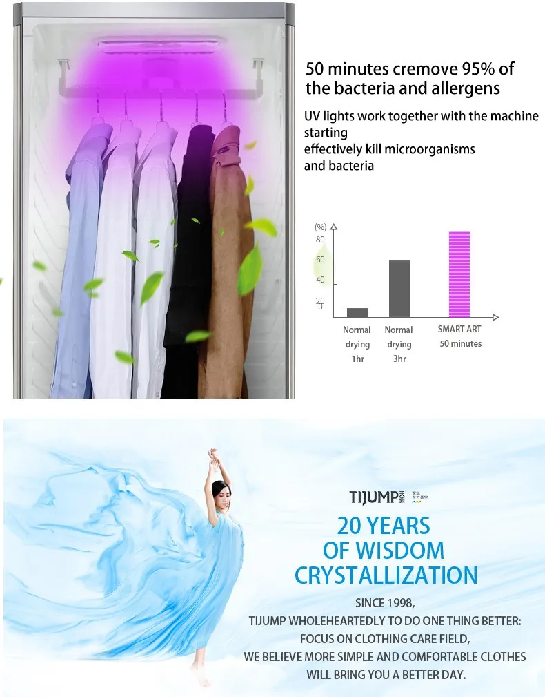 WIFI electrical home appliance intelligent fashion design large capacity vibration uv steam heating clothes dryer