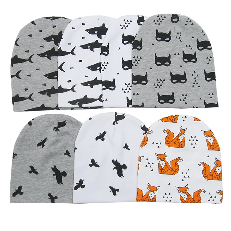 Spring Autumn Cotton Baby Beanie Hats Cartoon Print Newborn Hat Elastic Toddler Infant hat For Girls Boys Children Photo Props