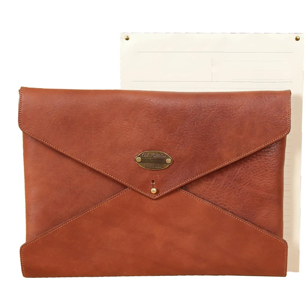 Zippered leather Document Holder with Interior Pocket for Tablet brown folder