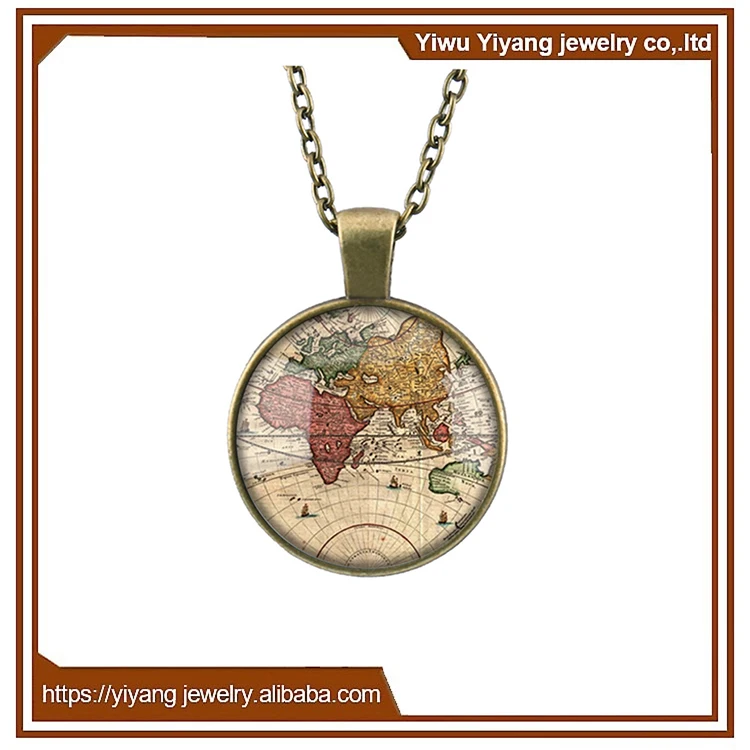 2017 Cheap Wholesale Globe Shape Snap Button GPS Necklace for Youth