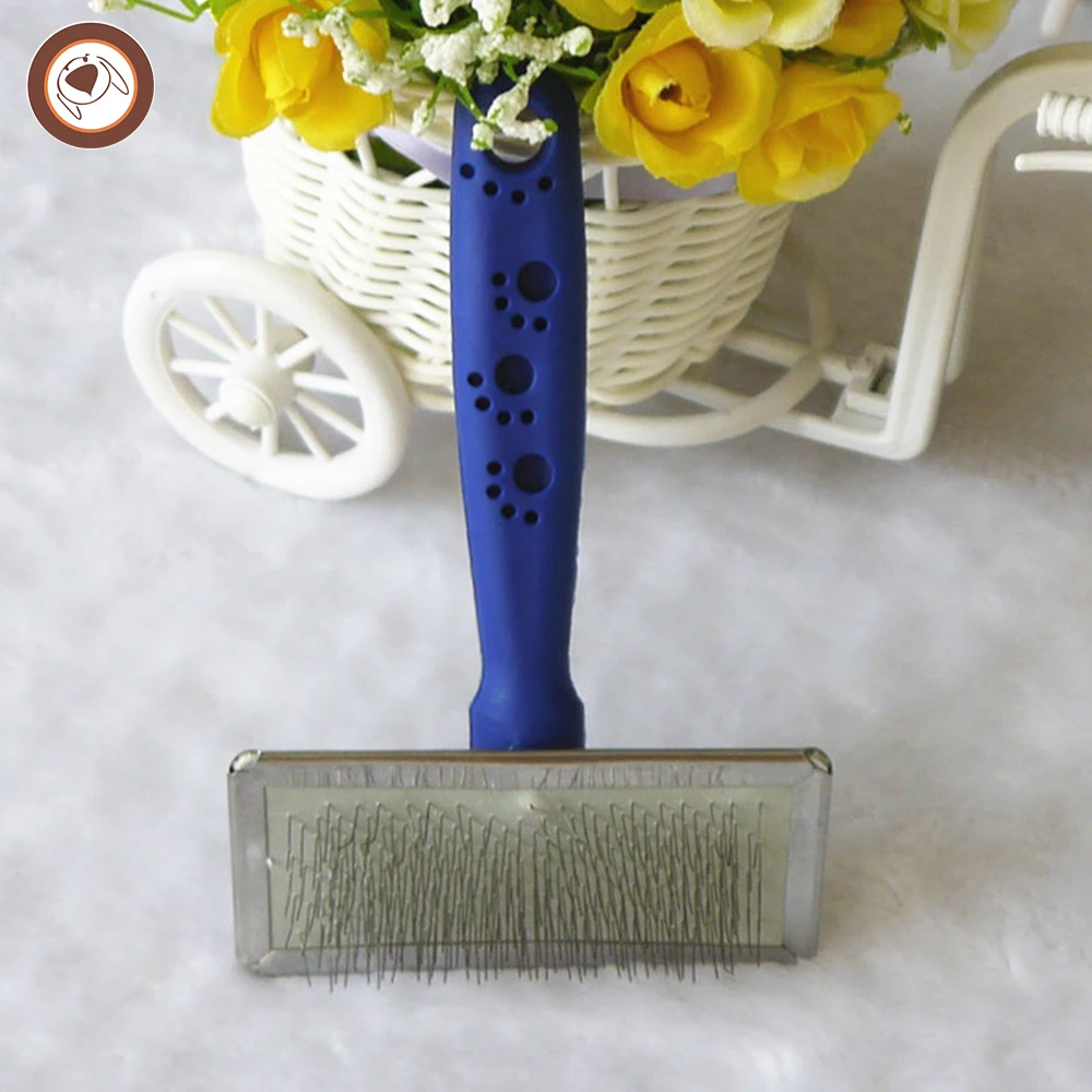 Simple Plastic Handle Pet Dog Cat Poodle Animal Puppy Long Hair Fur Shedding Grooming Soft Slicker Brush Comb
