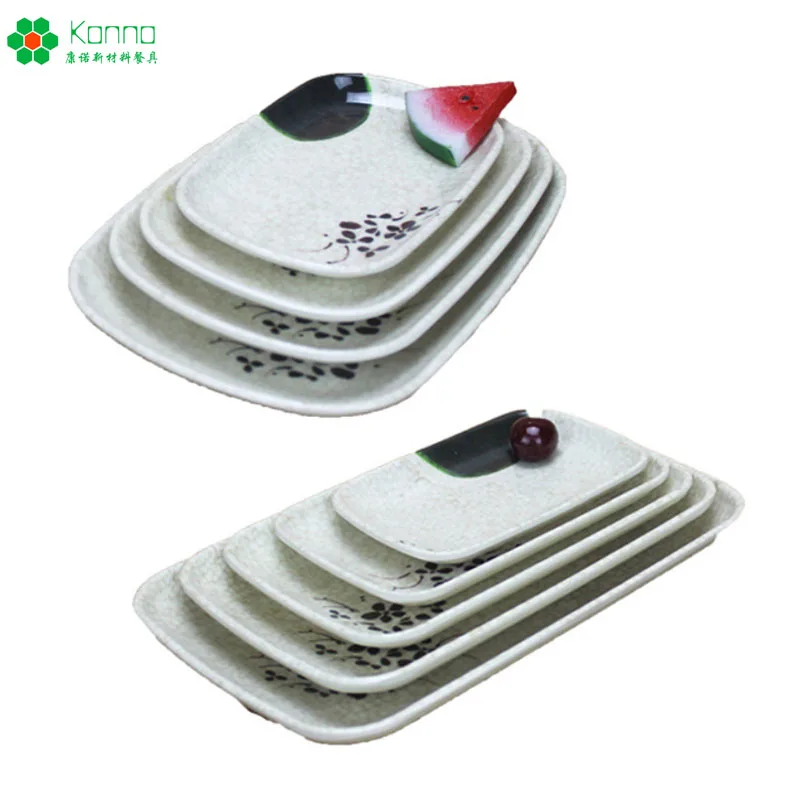 
customized matte black plastic melamine retangular sushi plate 