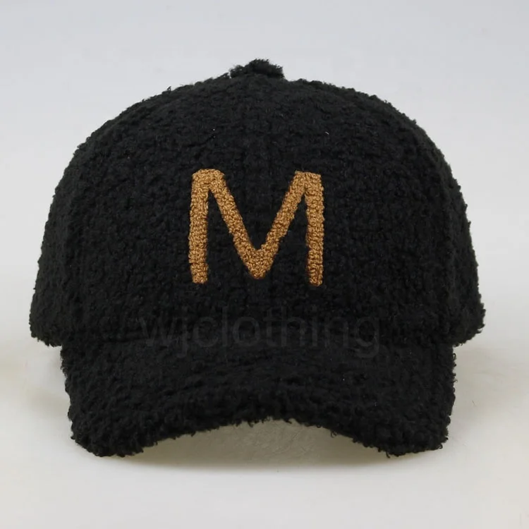 Custom teddy fabric towel embroidery short brim baseball cap for girl