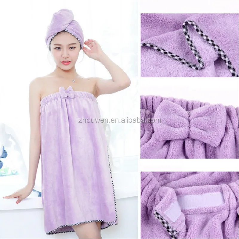 Coral fleece Bath skirt towel shower cap for women hair wrap towel quick-drying microfiber