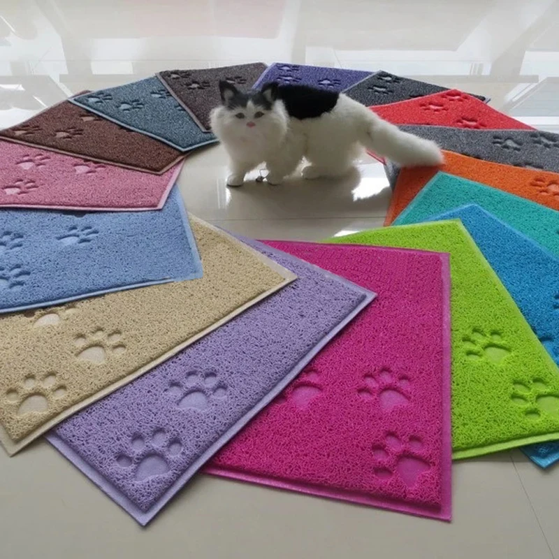 Pet Supplies for Dogs Paw Pattern Cat Litter Mat PVC Pet Mat Animal Pet Beds & Accessories Hand Wash OEM Cat Floor Mat 240g/pc