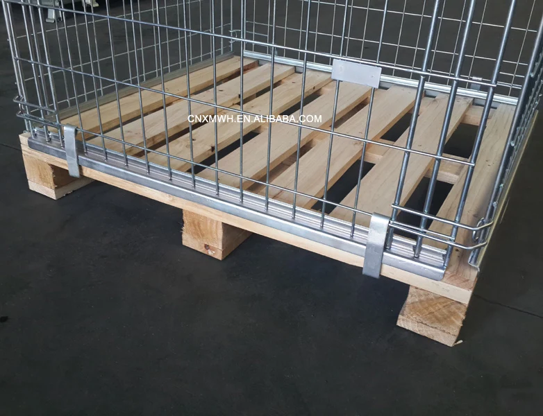Hot-dip Galvanized Wire Mesh Pallet Cage with Wooden Pallet