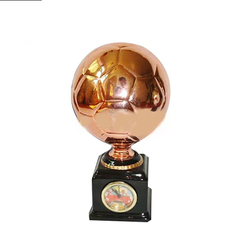 Soccer Award Trophy With Clock Ceramic Gold Football Trophy