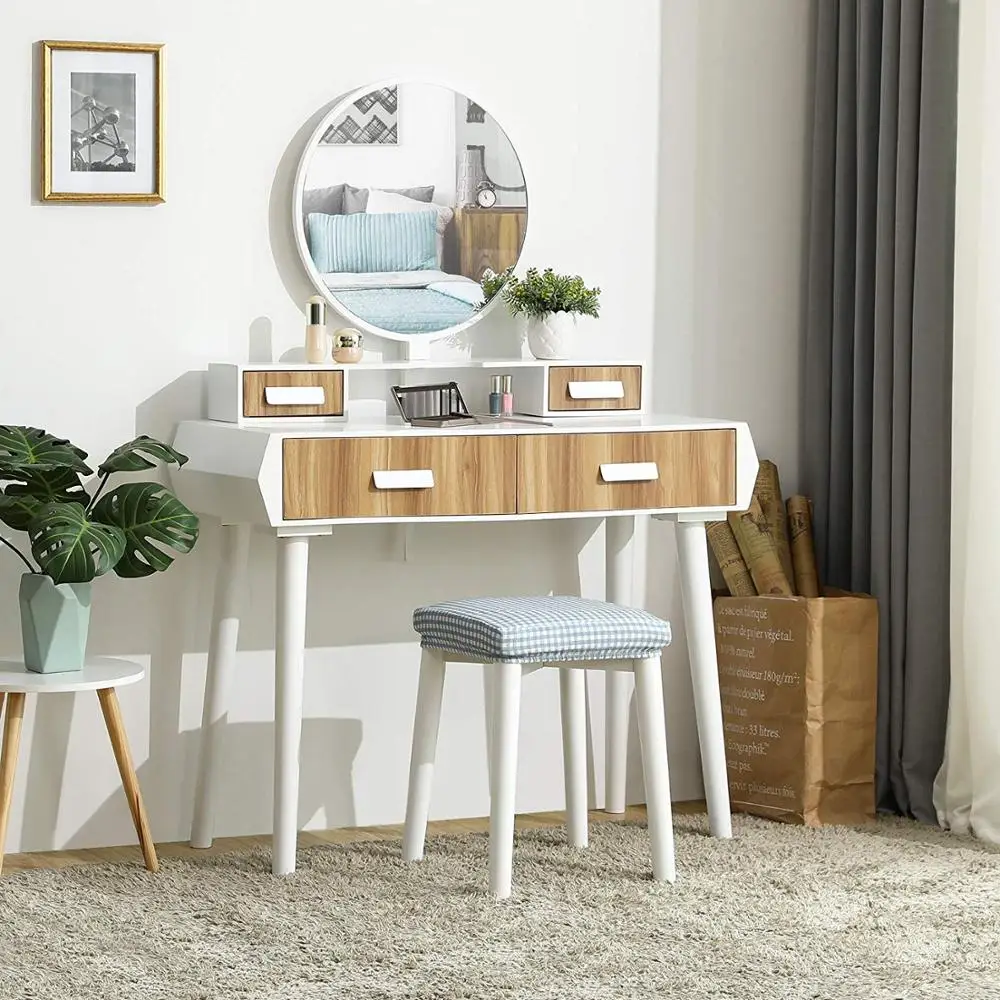 White wooden dressing table with large mirror drawers KD