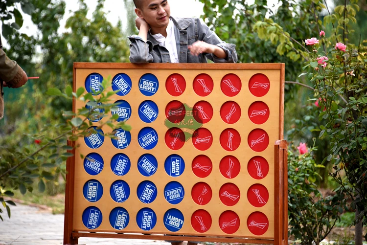 PERFECT natural varnished wooden giant connect four game with 42 printed plastic chips