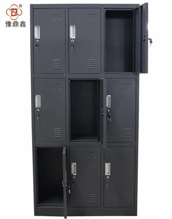 Factory directly black kd school office gym storage cabinet 9 door steel locker