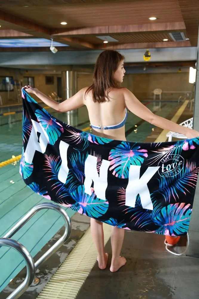 
Sublimated custom reactive printed colorfast 100% cotton large beach towel sea swimming towels square shape multi-purpose 