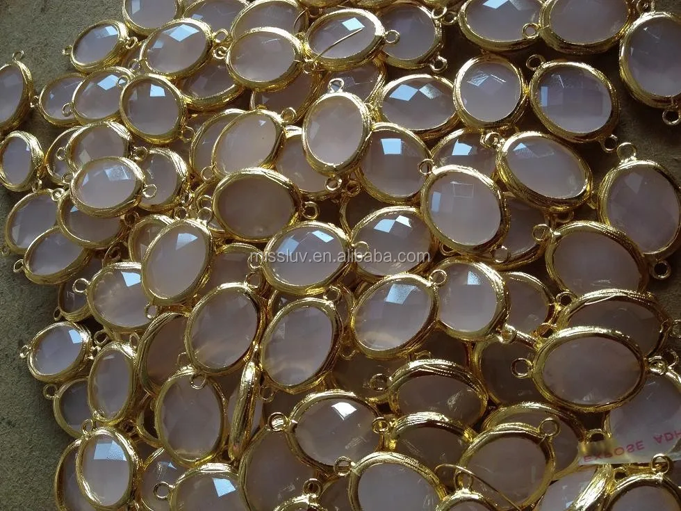 oval bezel gemstone charm connector with metal base faceted birthstone charm bezel gemstone charm jewelry accessories